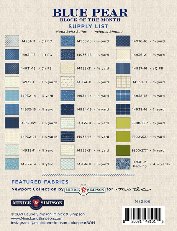 Blue Pear Bom - Quilt Pattern