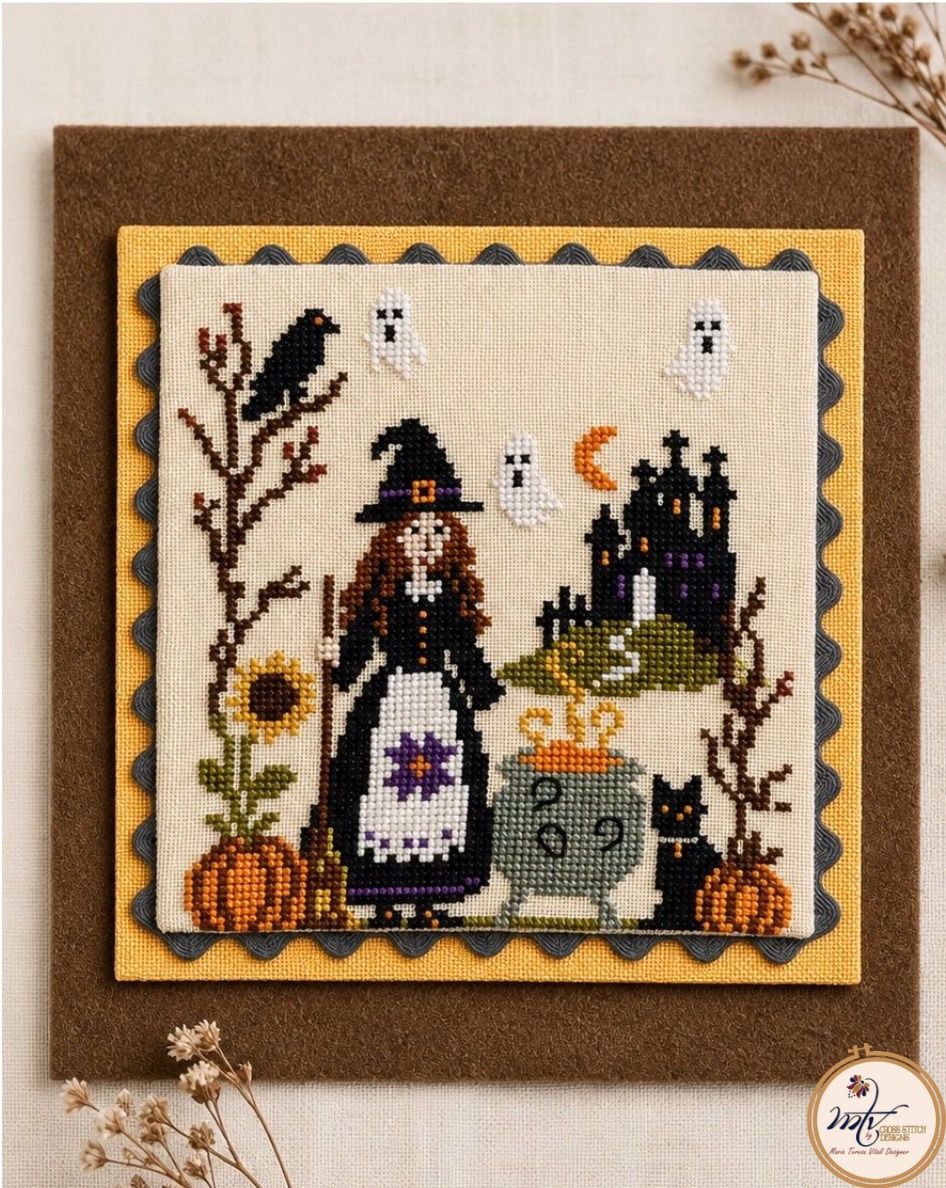 Witch's Night - Halloween Cross Stitch Pattern, zoomed in. Select this picture to zoom back out.