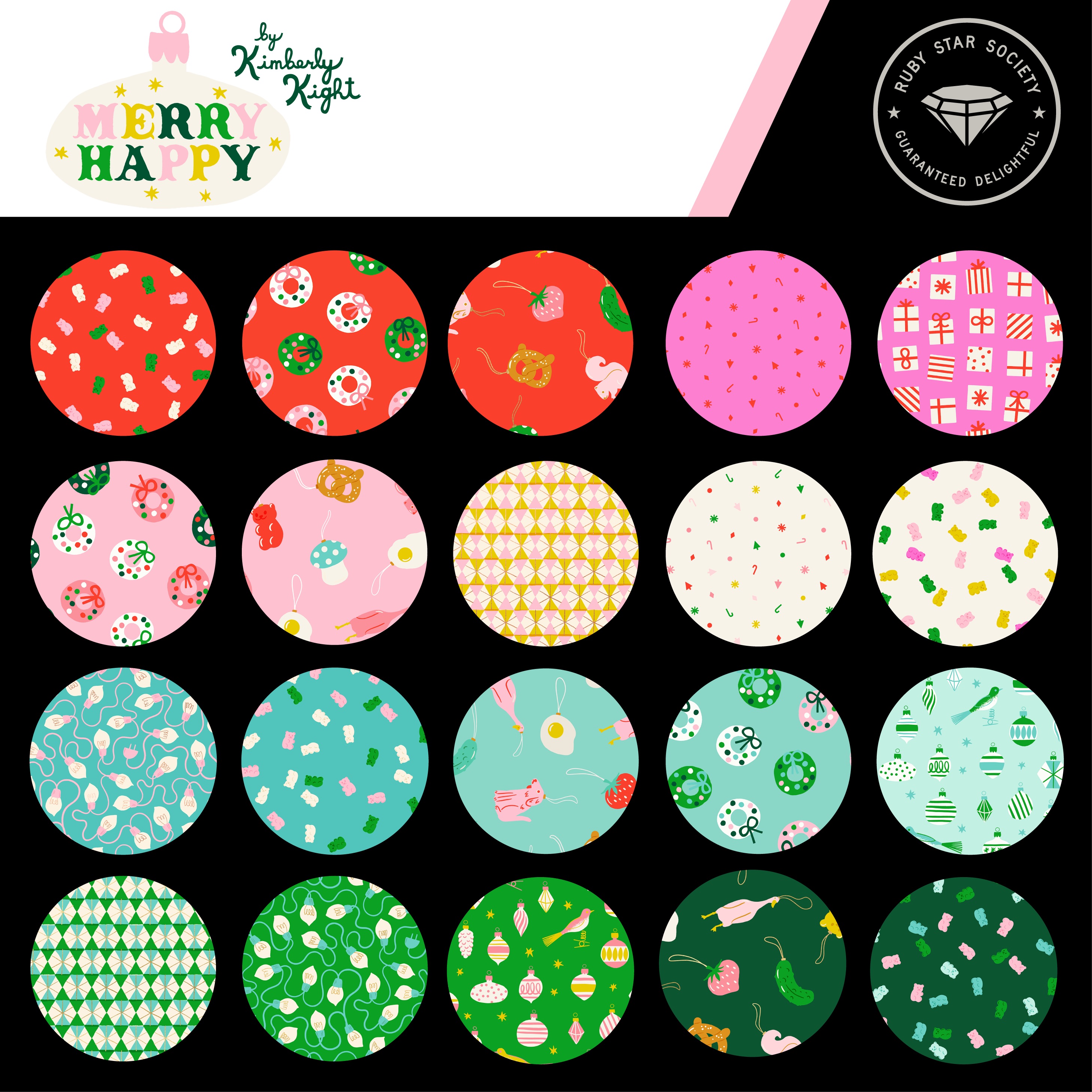 Merry Happy Ornaments Melody Pink - Quilt Fabric