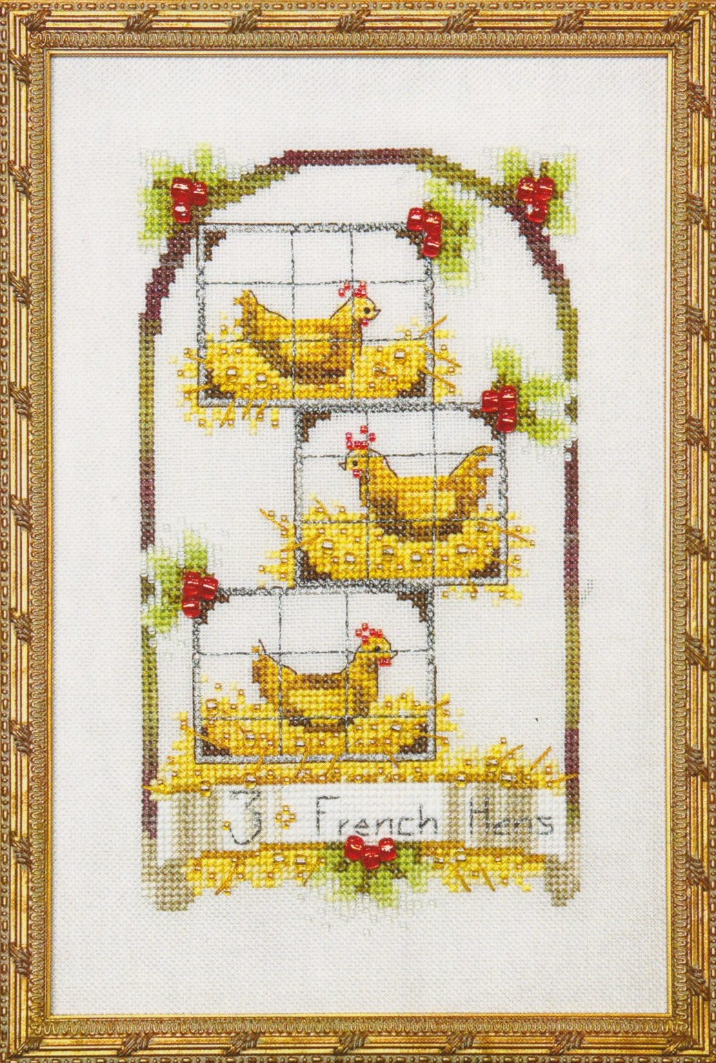 Three French Hens - 12 Days of Christmas - Cross Stitch