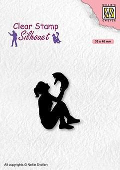 Teen with Cat Silhouette - Clear Stamp