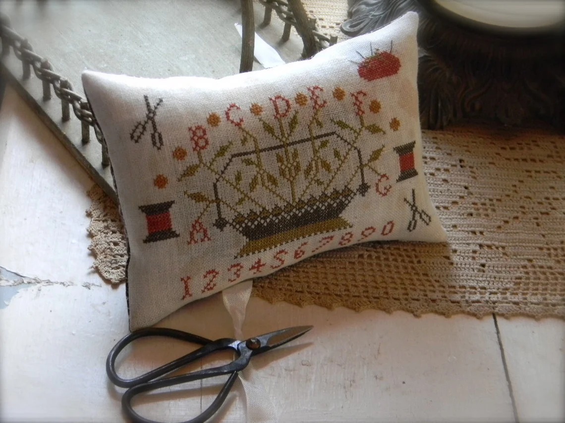Sewing Basket Scissors Pillow - Cross Stitch Pattern