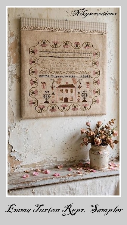 Emma Turton Reproduction Sampler - Cross Stitch Pattern, zoomed in. Select this picture to zoom back out.
