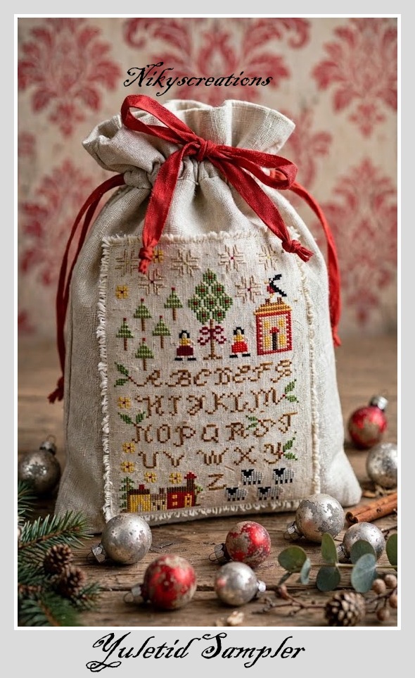 Yuletid Sampler - Christmas Cross Stitch Pattern, zoomed in. Select this picture to zoom back out.