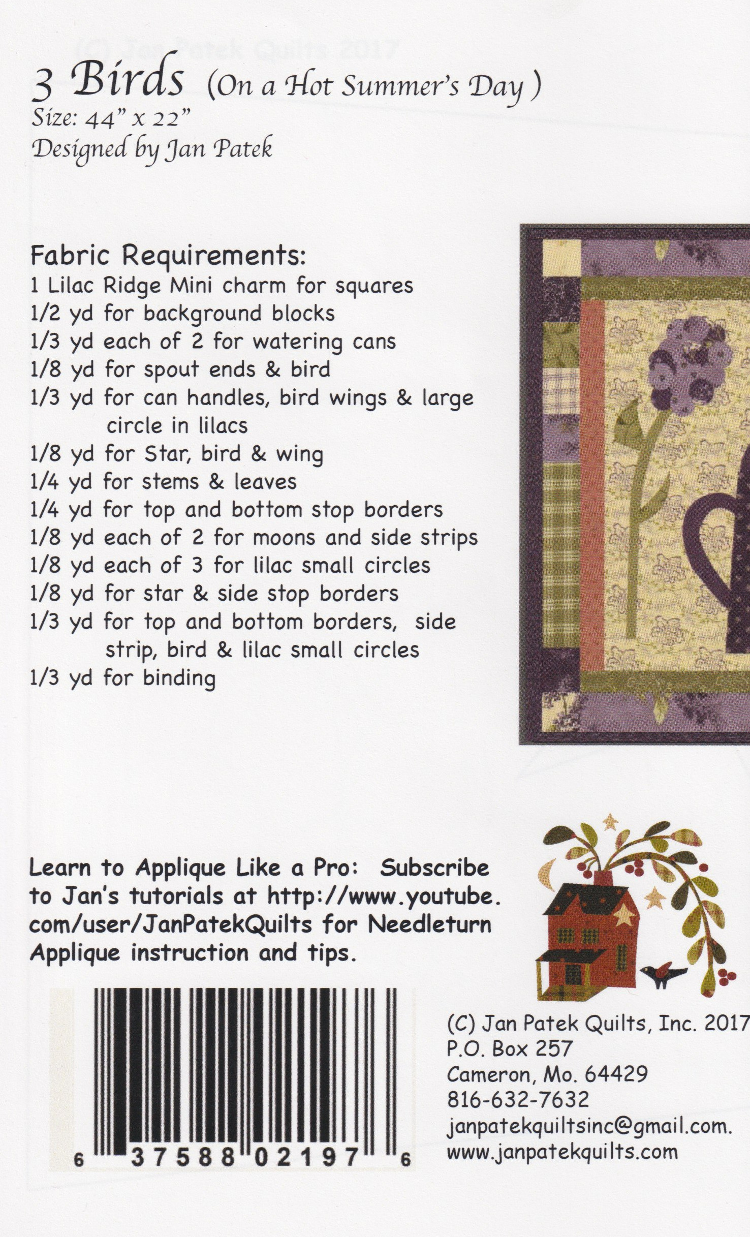 3 Birds On A Hot Summer Day - Quilt Pattern