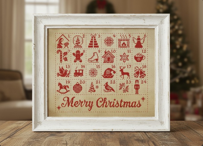 Christmas Redwork Advent Calendar - Cross Stitch Pattern