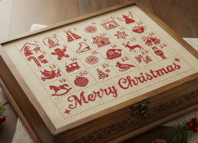 Christmas Redwork Advent Calendar - Cross Stitch Pattern