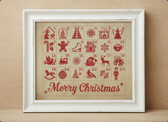 Christmas Redwork Advent Calendar - Cross Stitch Pattern