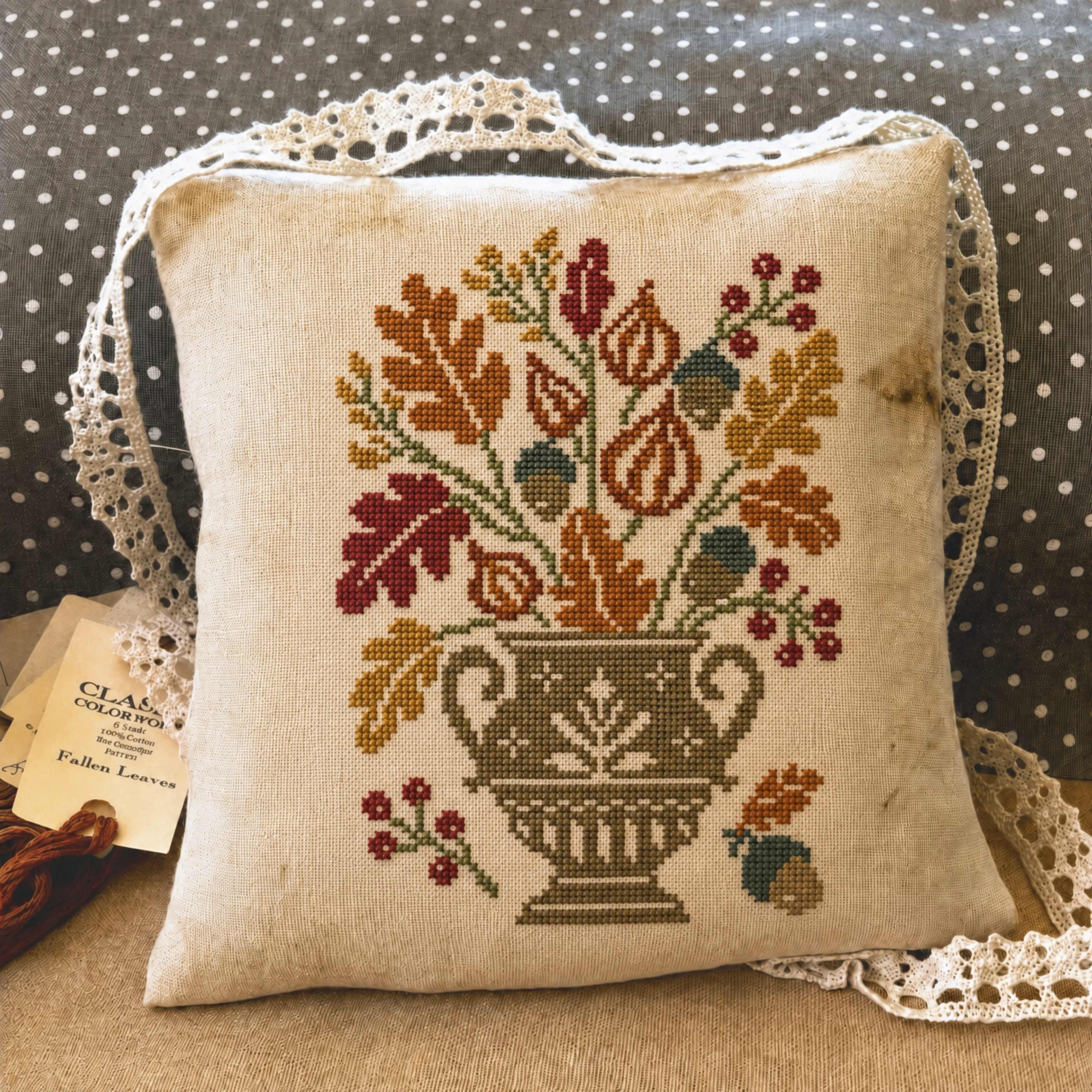 Urn of Plenty Autumn - Cross Stitch Pattern, zoomed in. Select this picture to zoom back out.