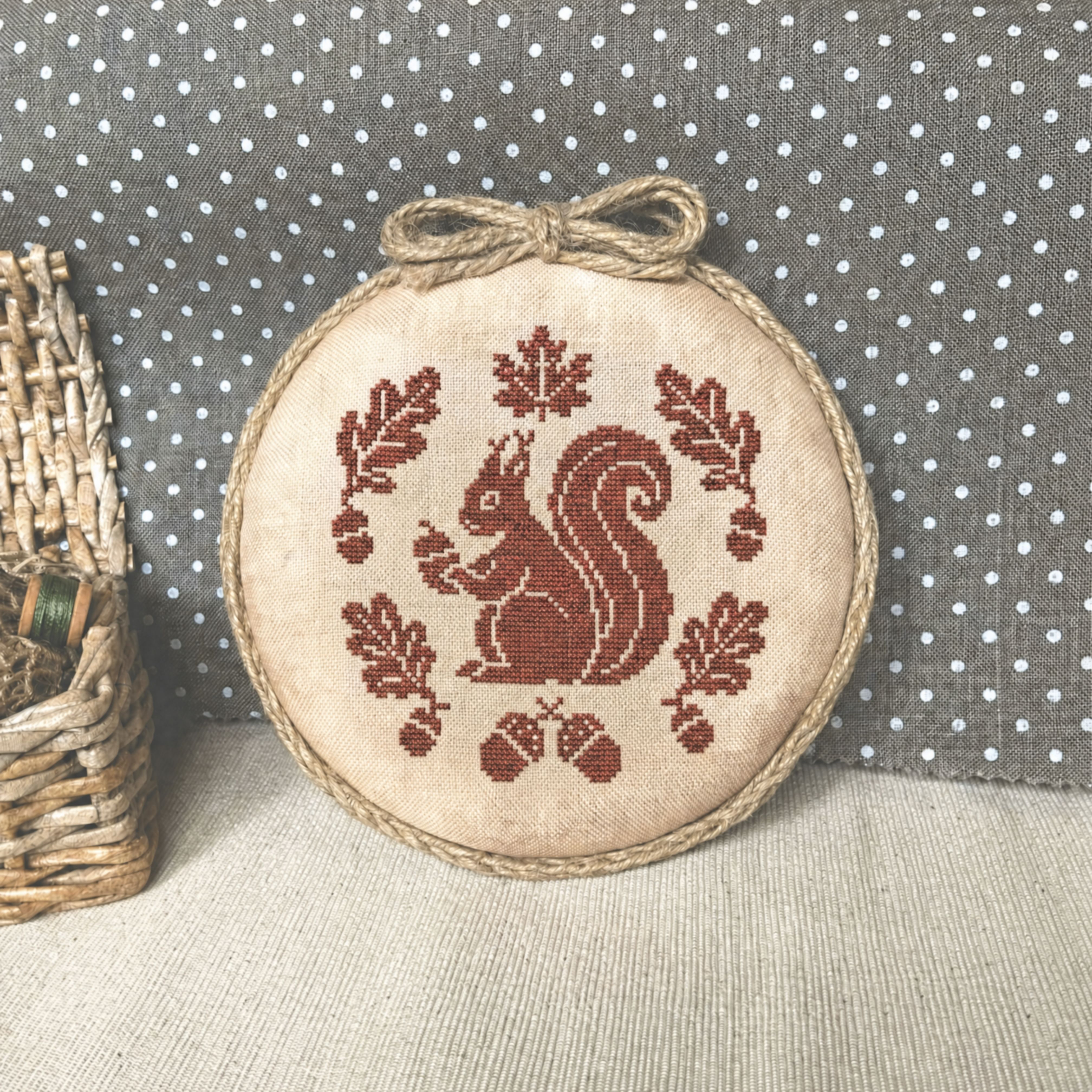 The Acorn Keeper - Cross Stitch Pattern, zoomed in. Select this picture to zoom back out.