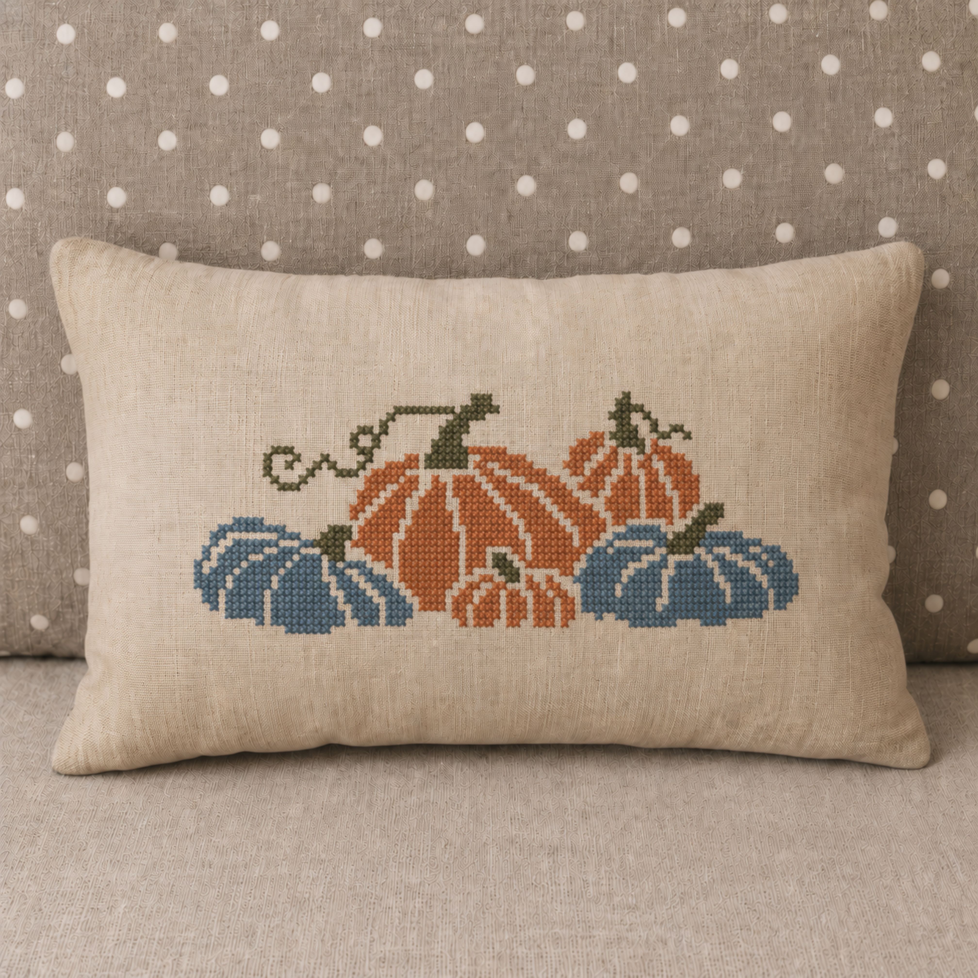 Blue Ribbon Pumpkins - Cross Stitch Pattern, zoomed in. Select this picture to zoom back out.