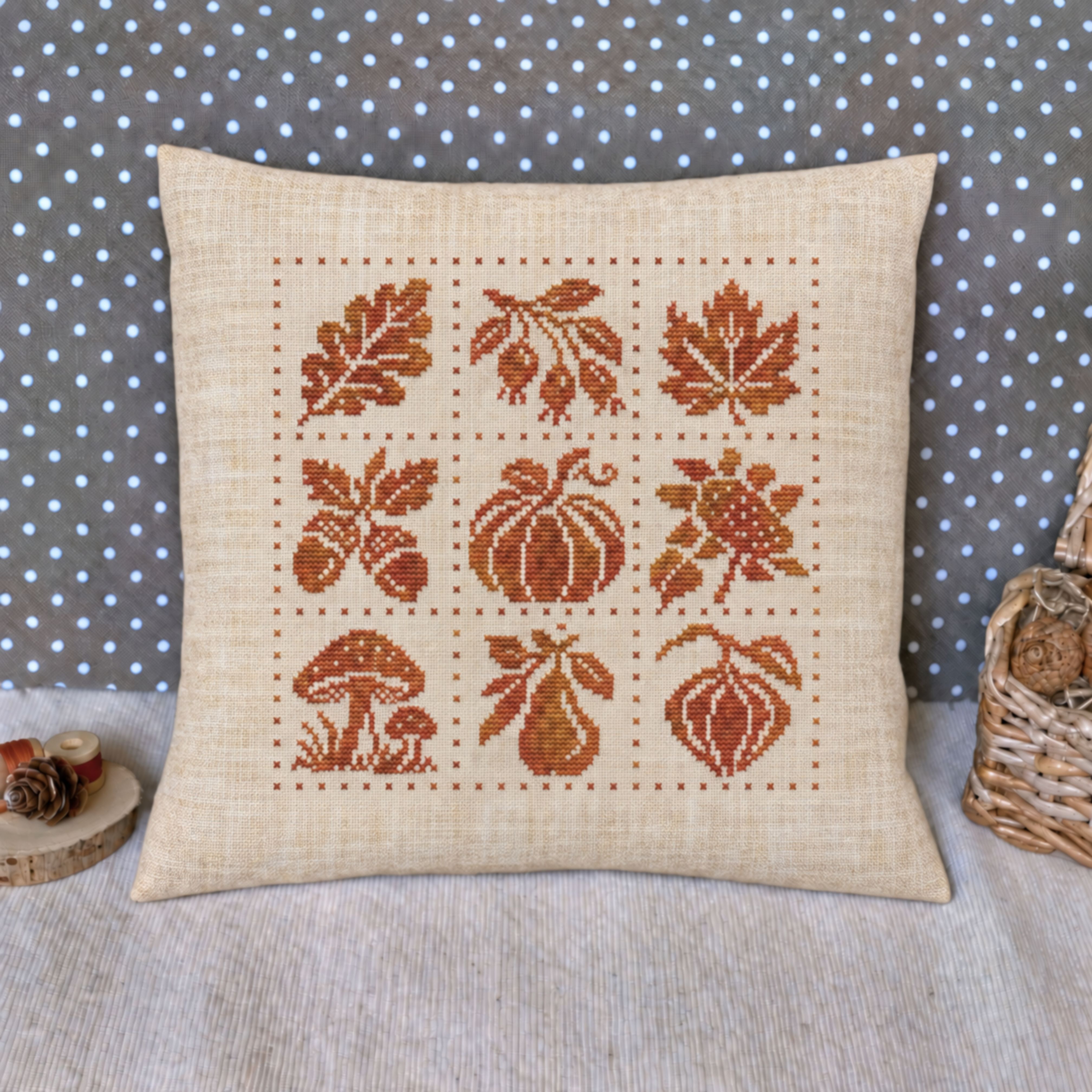 Autumn Gatherings - Cross Stitch Pattern, zoomed in. Select this picture to zoom back out.