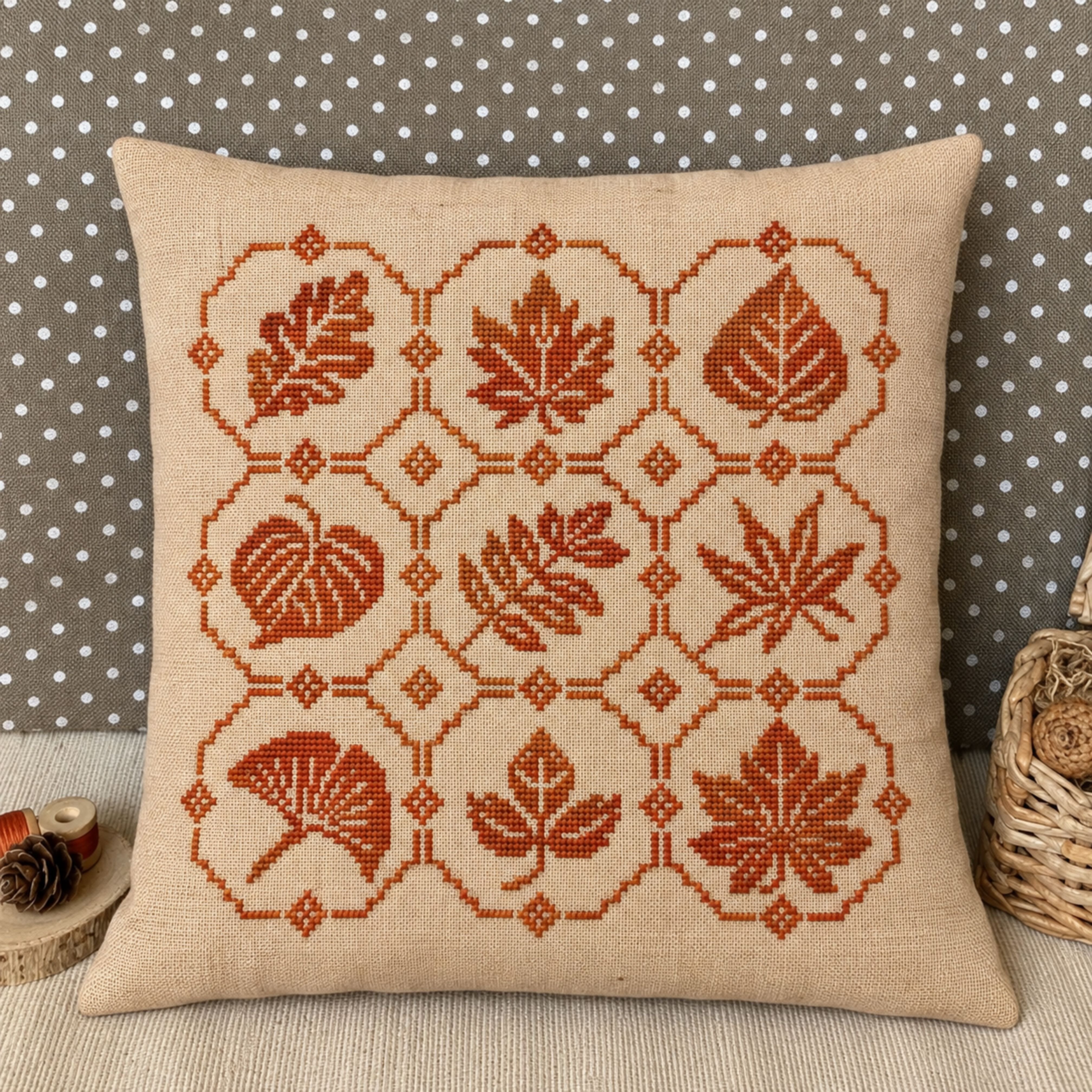Autumn Nine Patch - Cross Stitch Pattern, zoomed in. Select this picture to zoom back out.