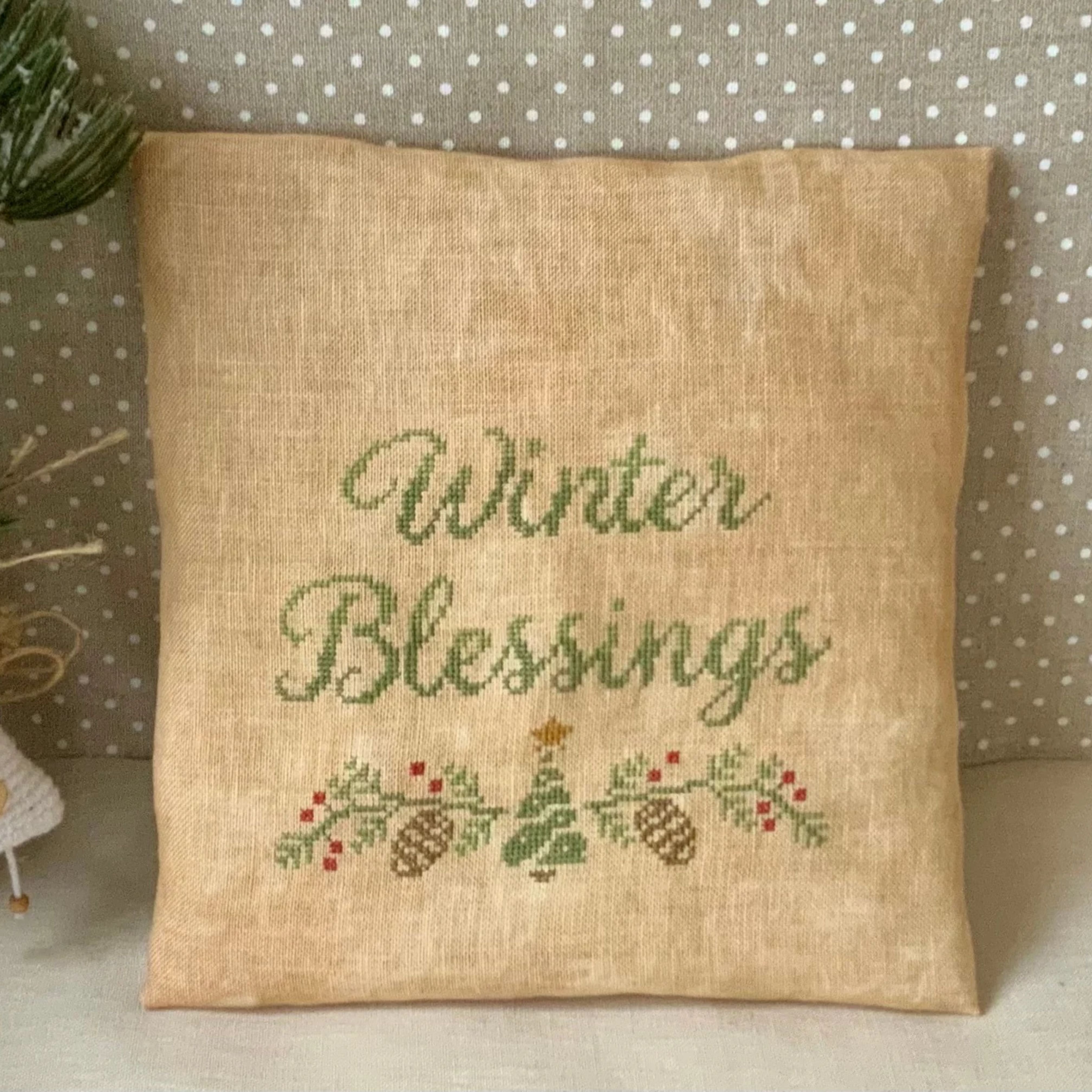 Winter Blessings - Christmas PDF Cross Stitch Pattern, zoomed in. Select this picture to zoom back out.