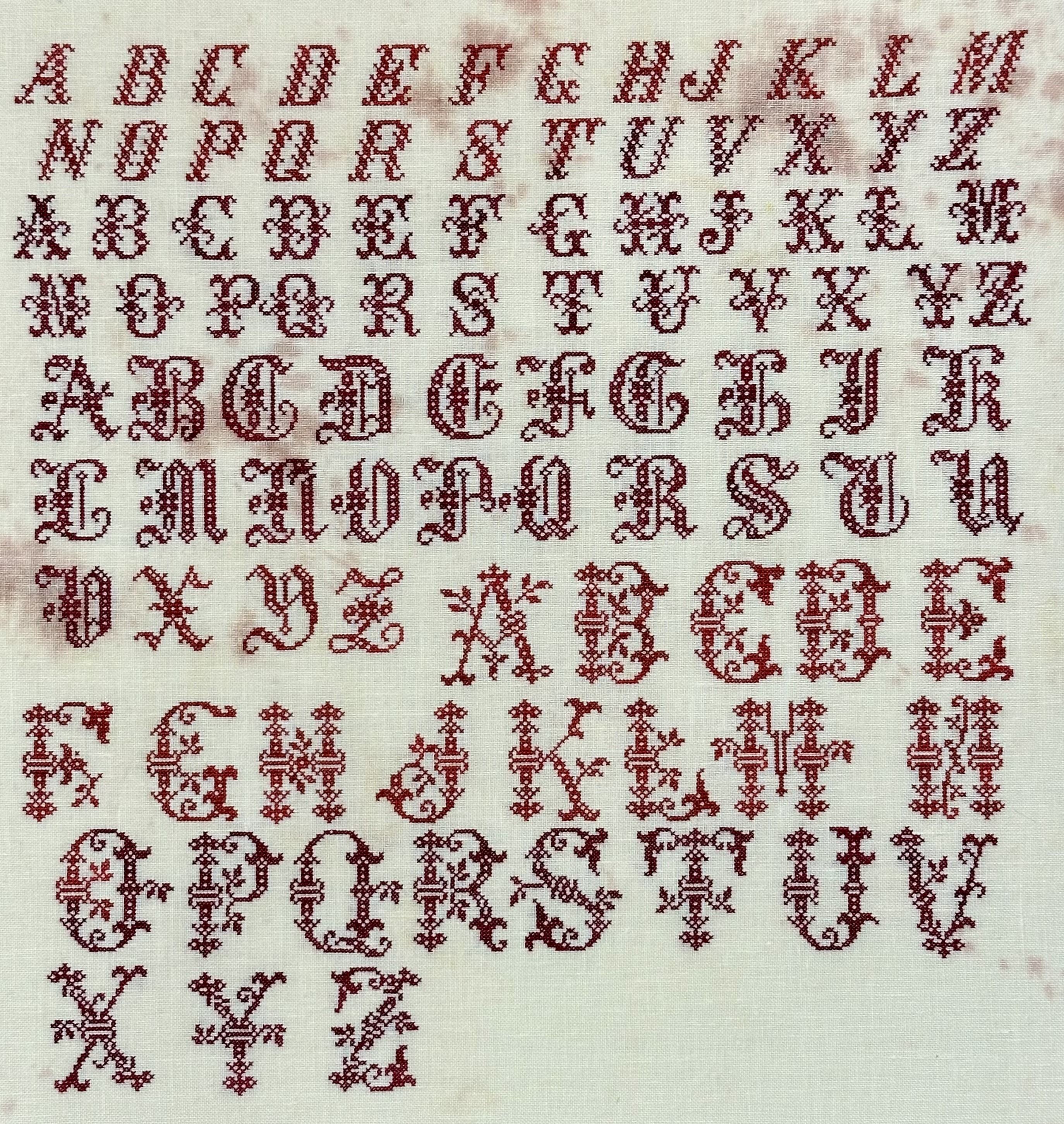 Four Red Alphabets - Cross Stitch Pattern