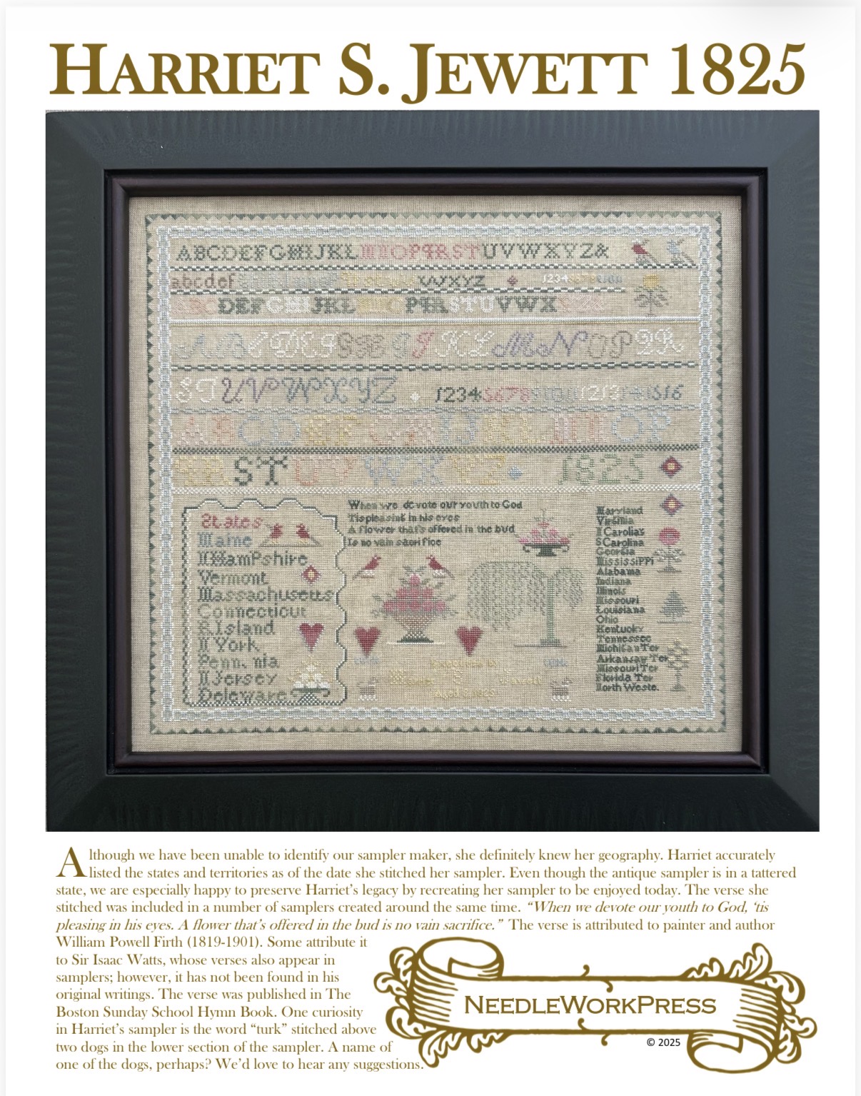 Harriet S. Jewett 1825 - Cross Stitch Pattern