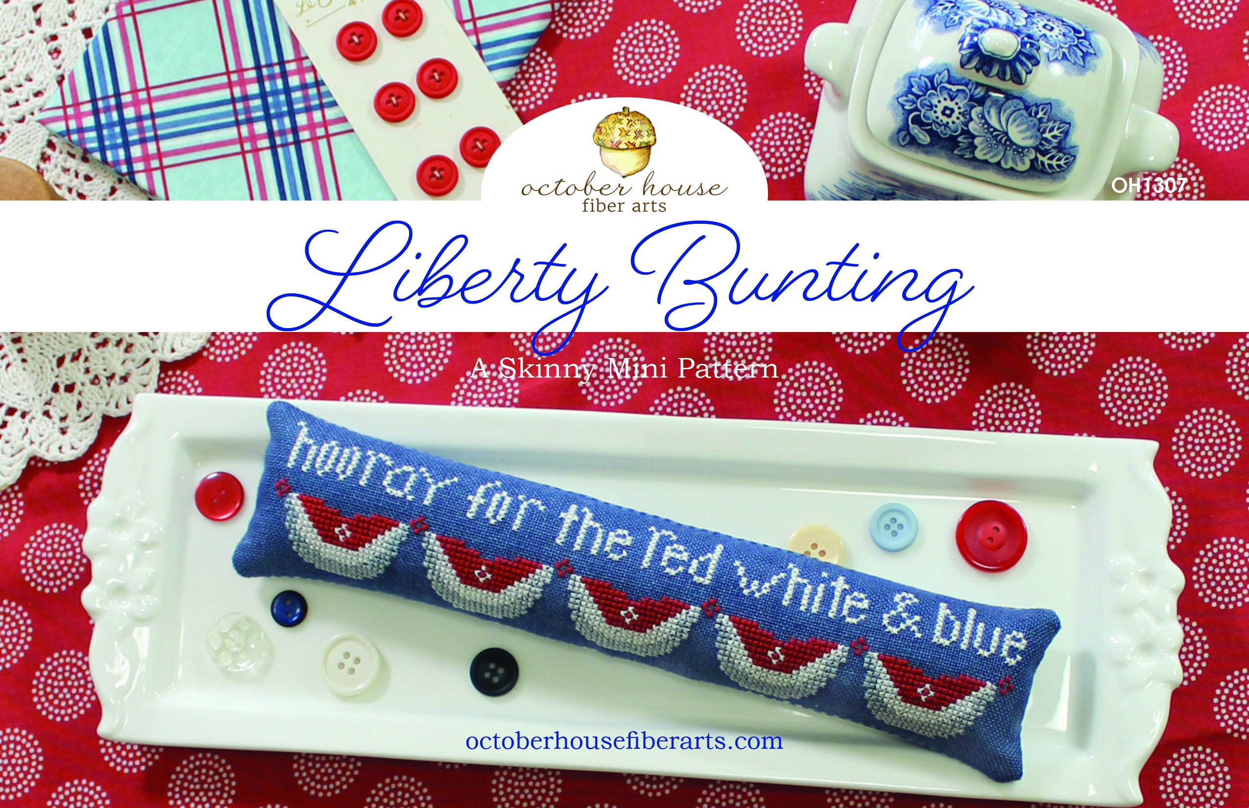 Liberty Bunting - Patriotic Cross Stitch Pattern, zoomed in. Select this picture to zoom back out.