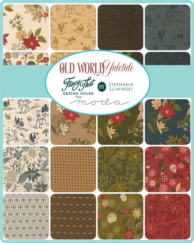 Old World Yuletide Flowers Pine - Quilt Fabric