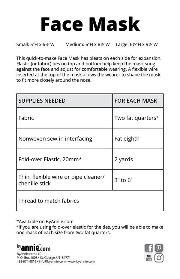 Face Mask Pattern 25 CT - Quilt Pattern