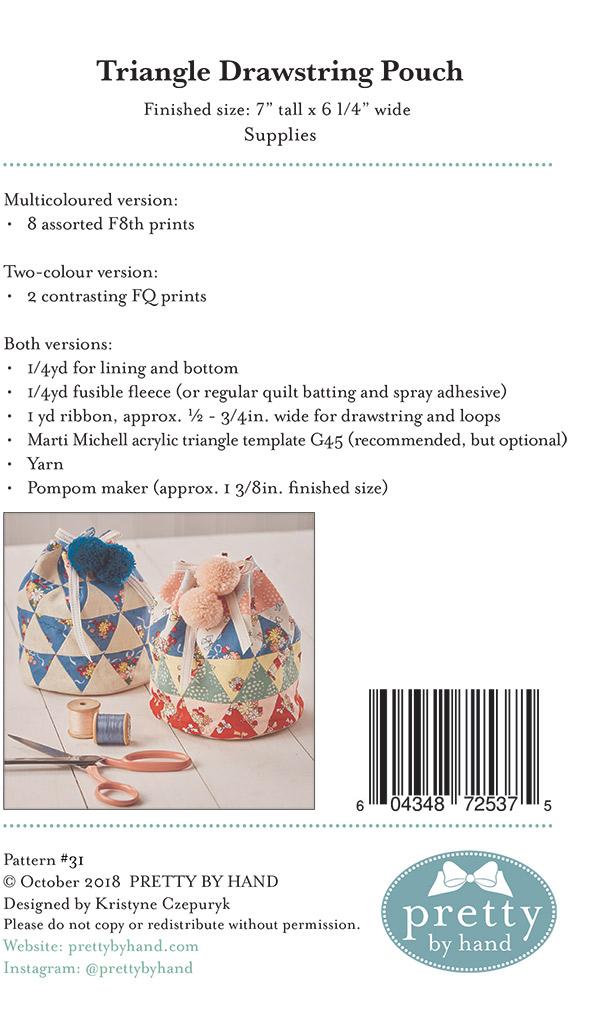 Triangle Drawstring Pouch - Quilt Pattern, different perspective #1, zoomed in. Select this picture to zoom back out.