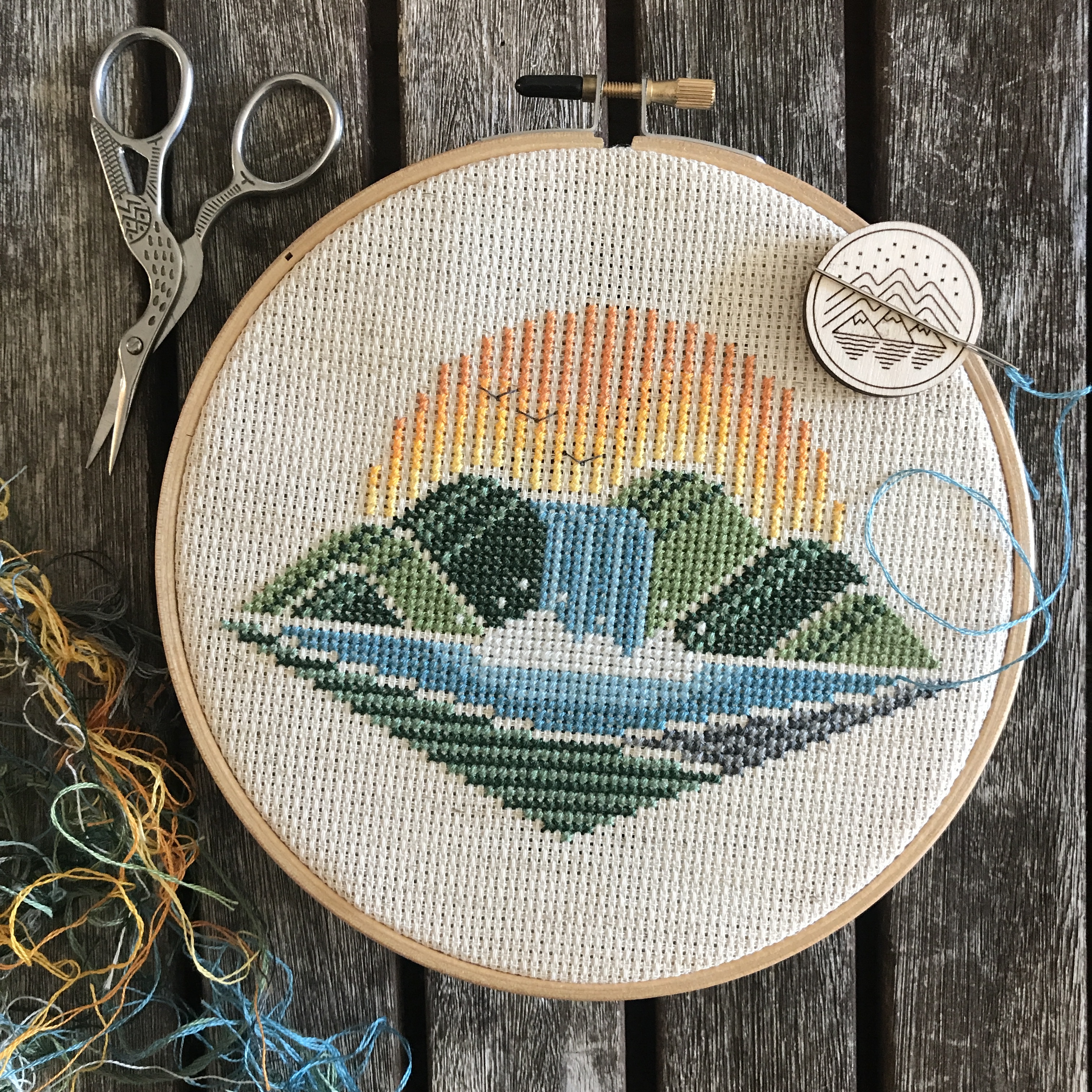 Waterfall Vista - Cross Stitch Pattern, different perspective #1, zoomed in. Select this picture to zoom back out.