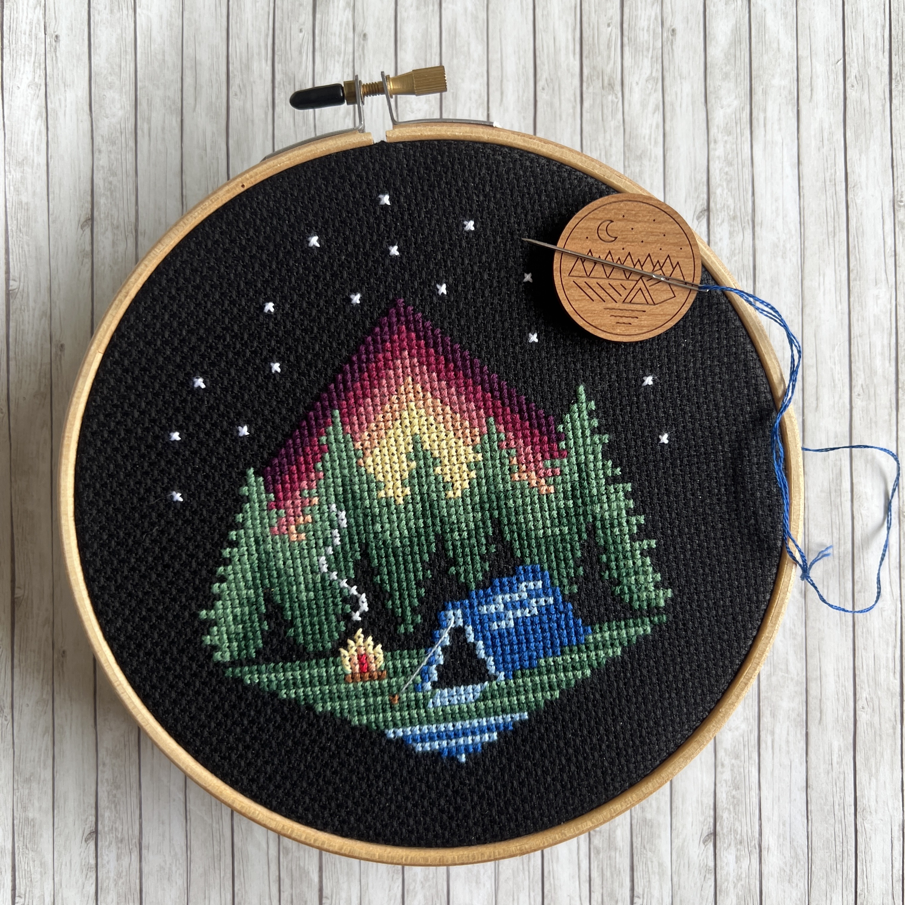 Camping Sunset - Cross Stitch Pattern, different perspective #1, zoomed in. Select this picture to zoom back out.