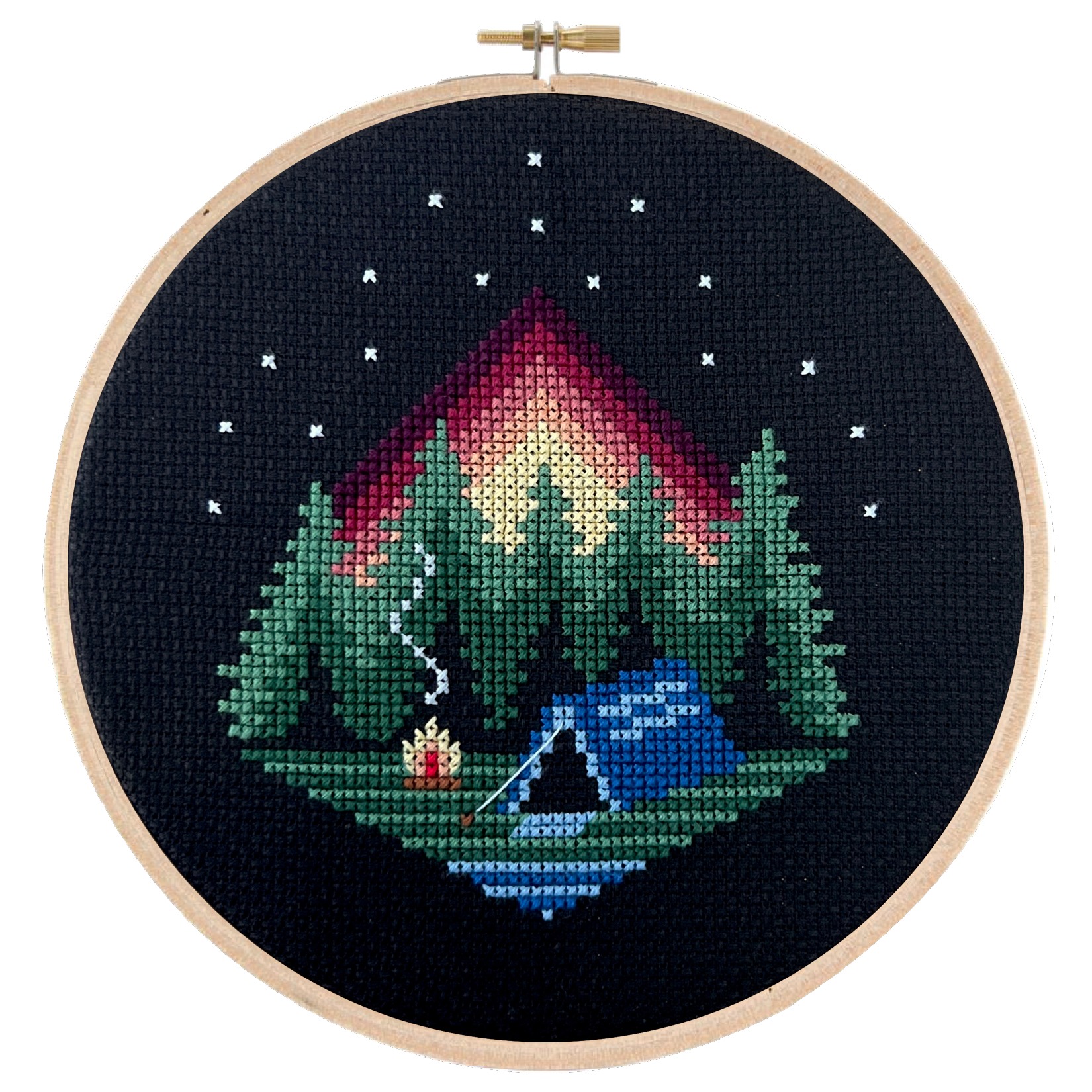 Camping Sunset - Cross Stitch Pattern, zoomed in. Select this picture to zoom back out.