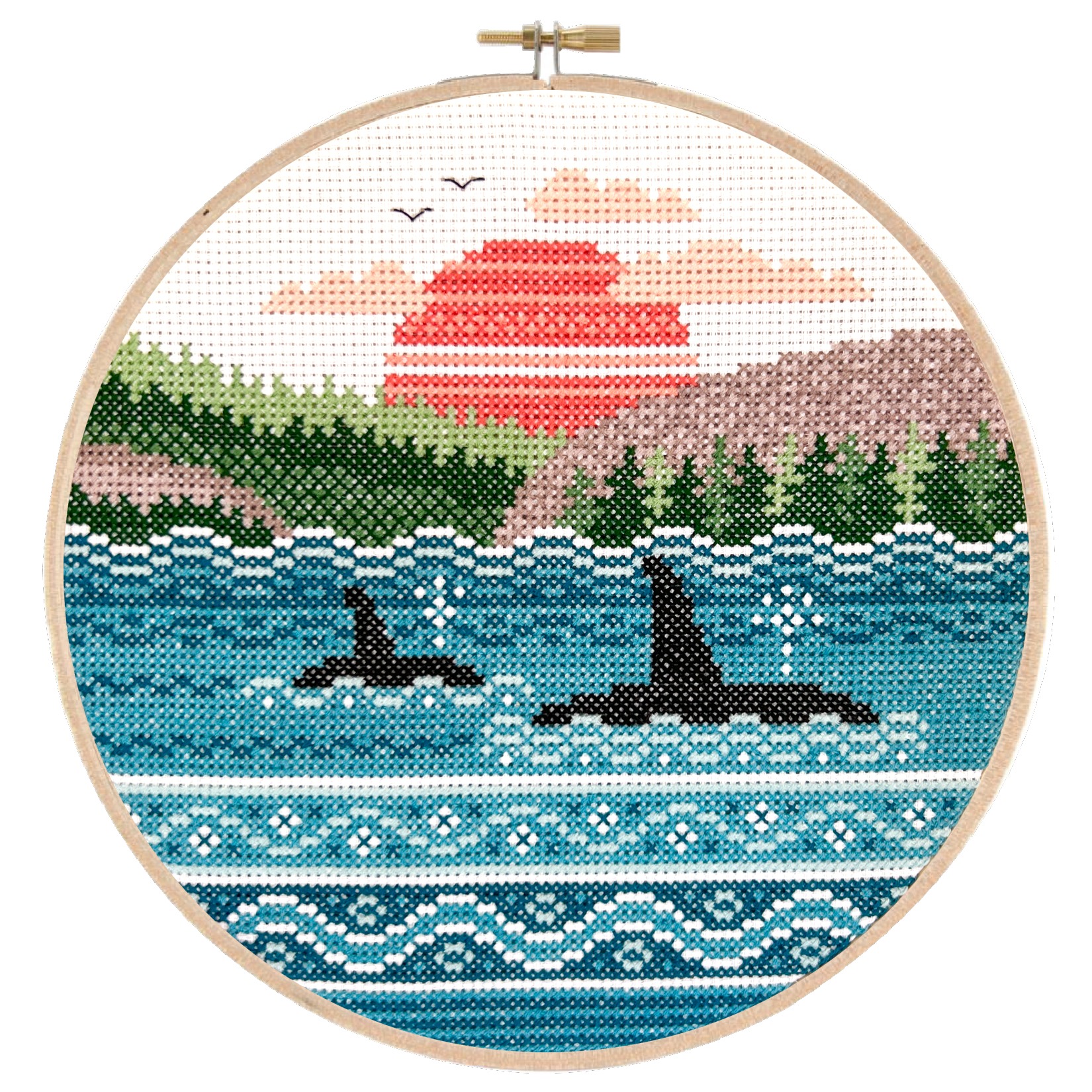 Orca Bay - Cross Stitch Pattern, zoomed in. Select this picture to zoom back out.
