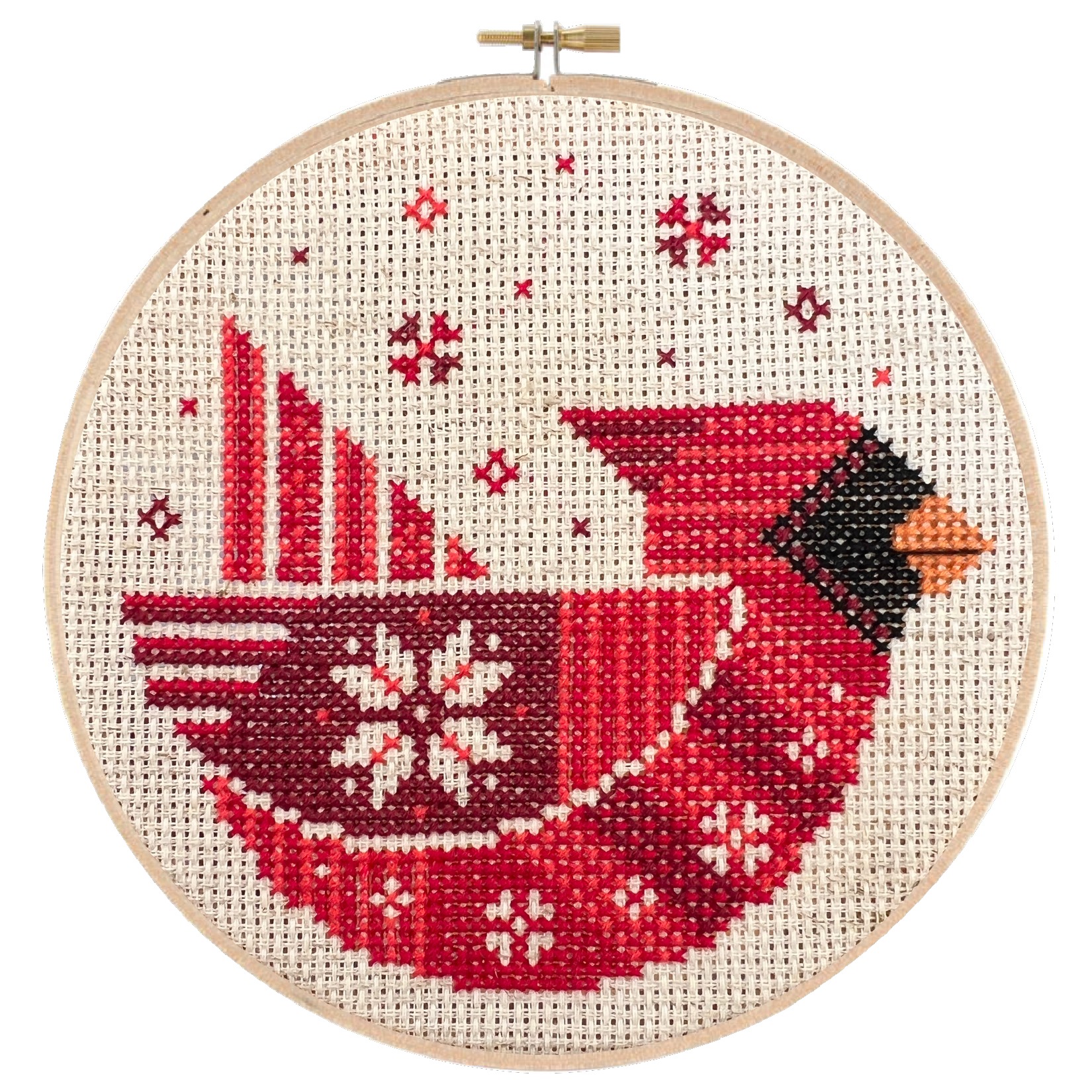 Festive Cardinal - Christmas Cross Stitch Pattern, zoomed in. Select this picture to zoom back out.