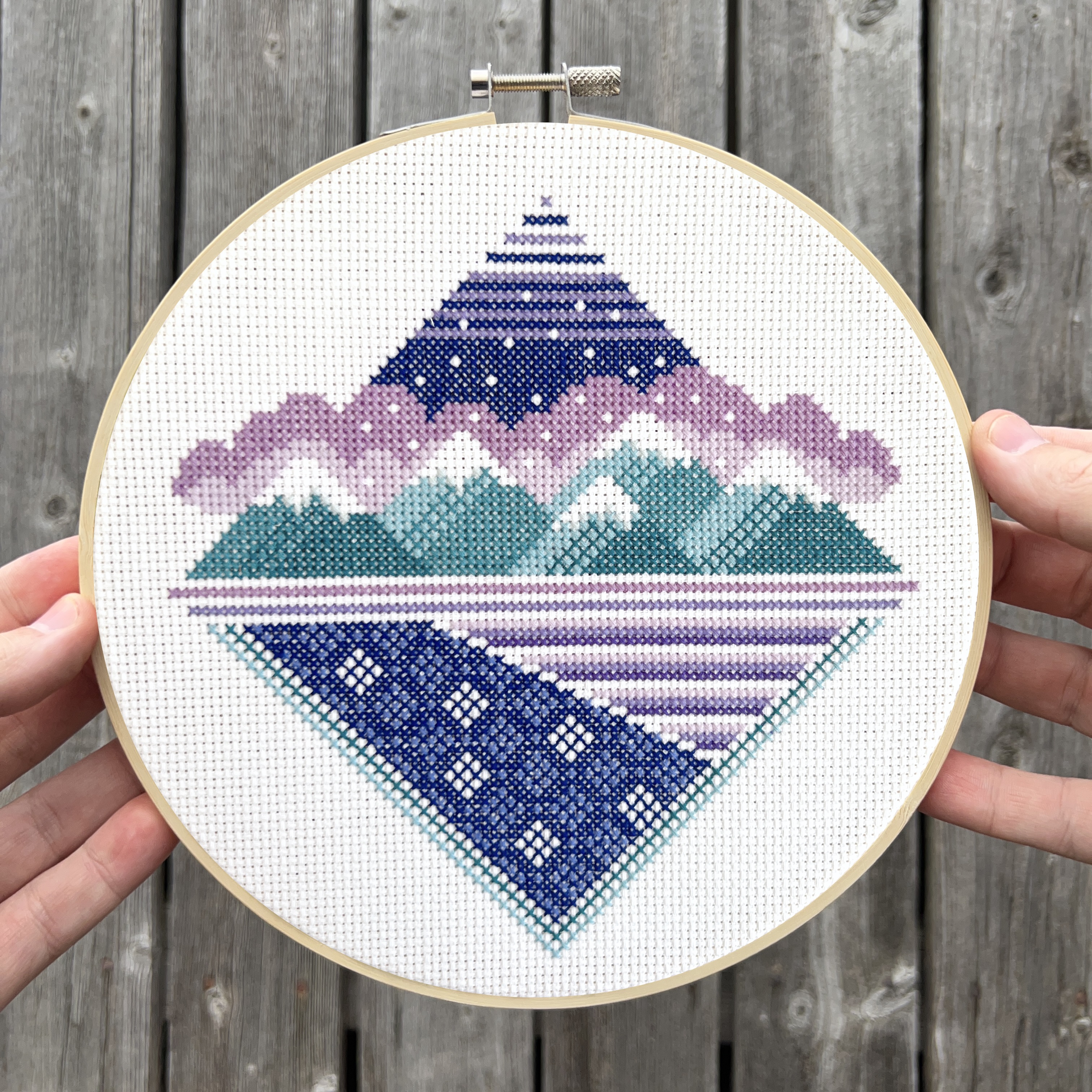 Frozen Peaks - Cross Stitch Pattern, different perspective #1, zoomed in. Select this picture to zoom back out.