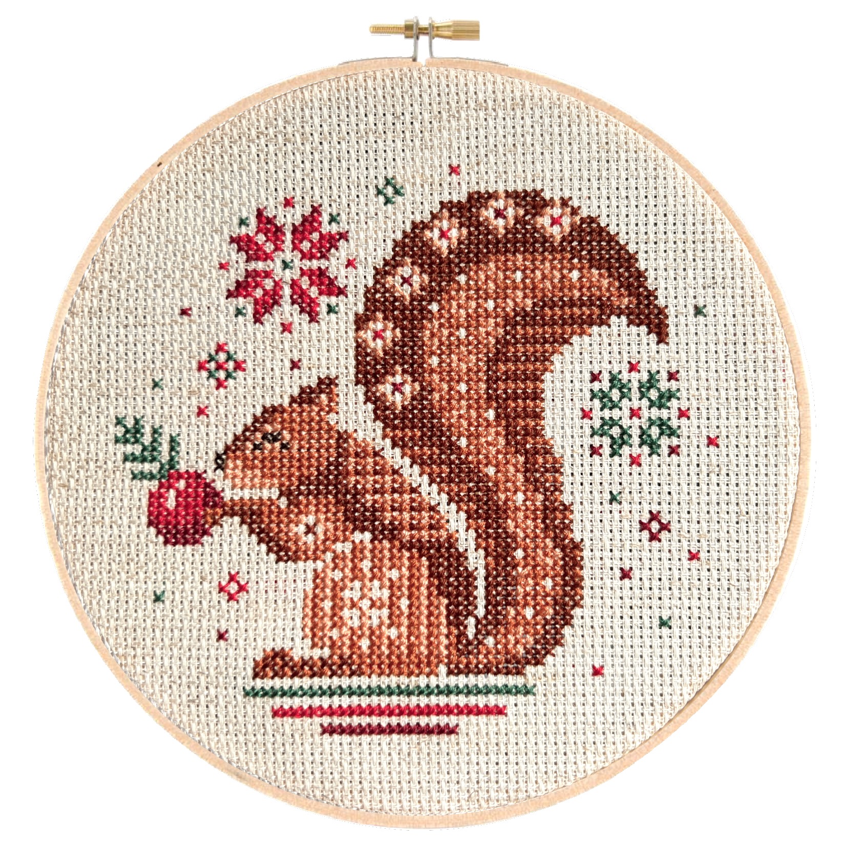 Jolly Squirrel - Chirstmas Cross Stitch Pattern, zoomed in. Select this picture to zoom back out.