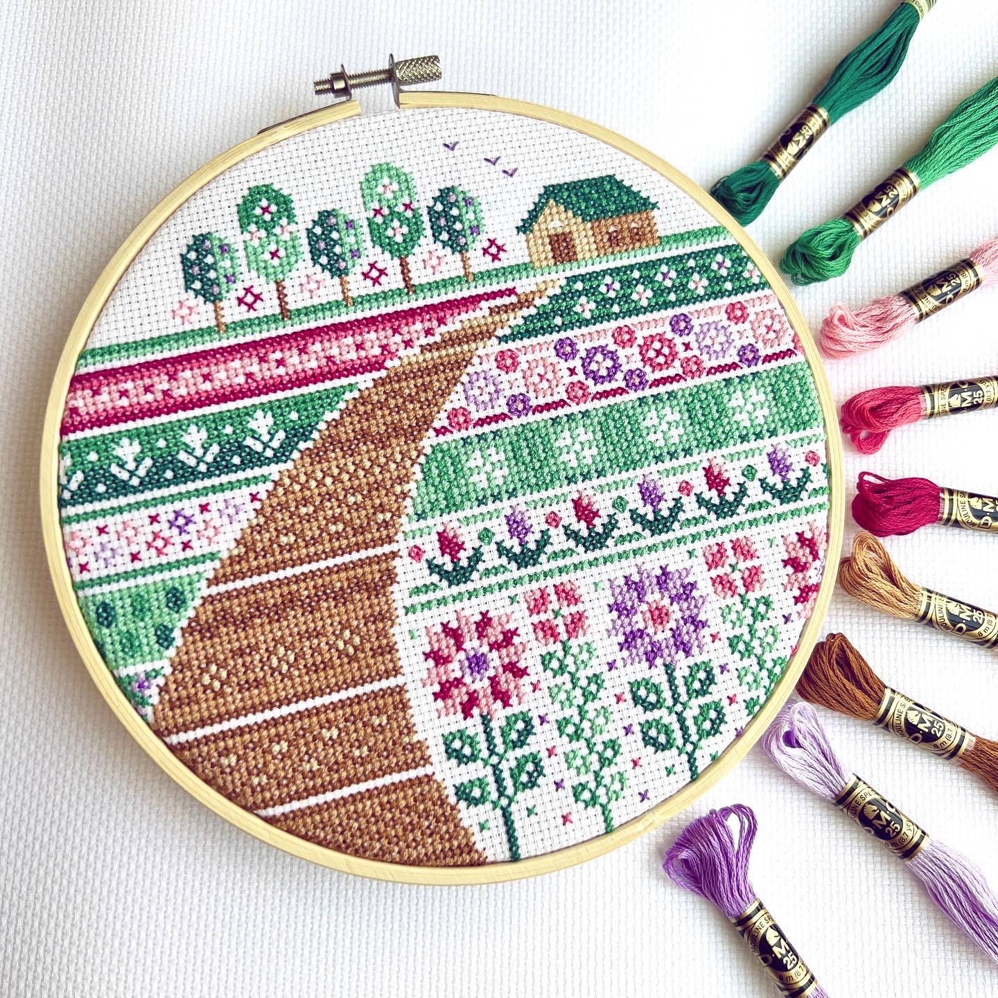 Flower Farm - Cross Stitch Pattern, different perspective #1, zoomed in. Select this picture to zoom back out.