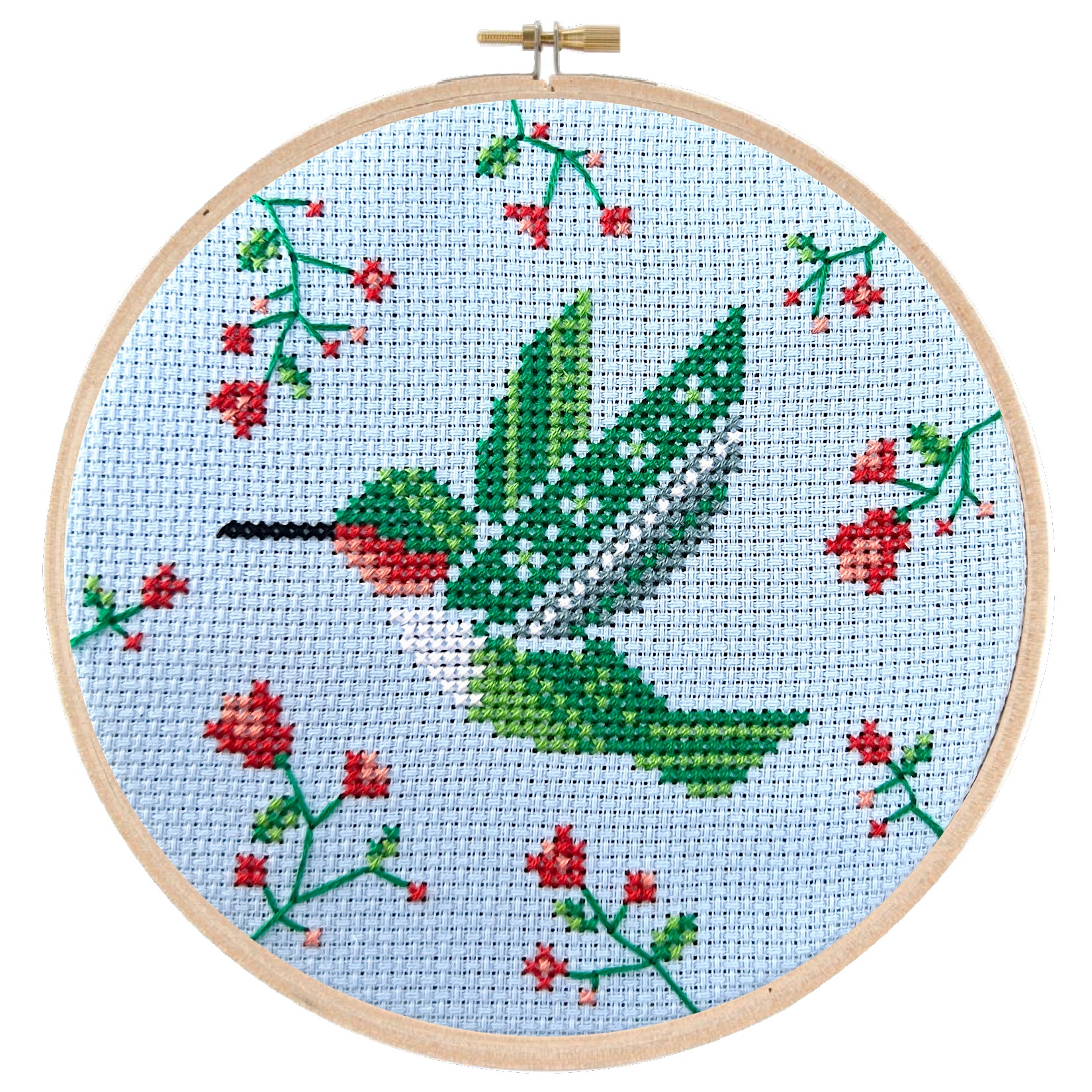 Summer Hummingbird - Cross Stitch Pattern, zoomed in. Select this picture to zoom back out.