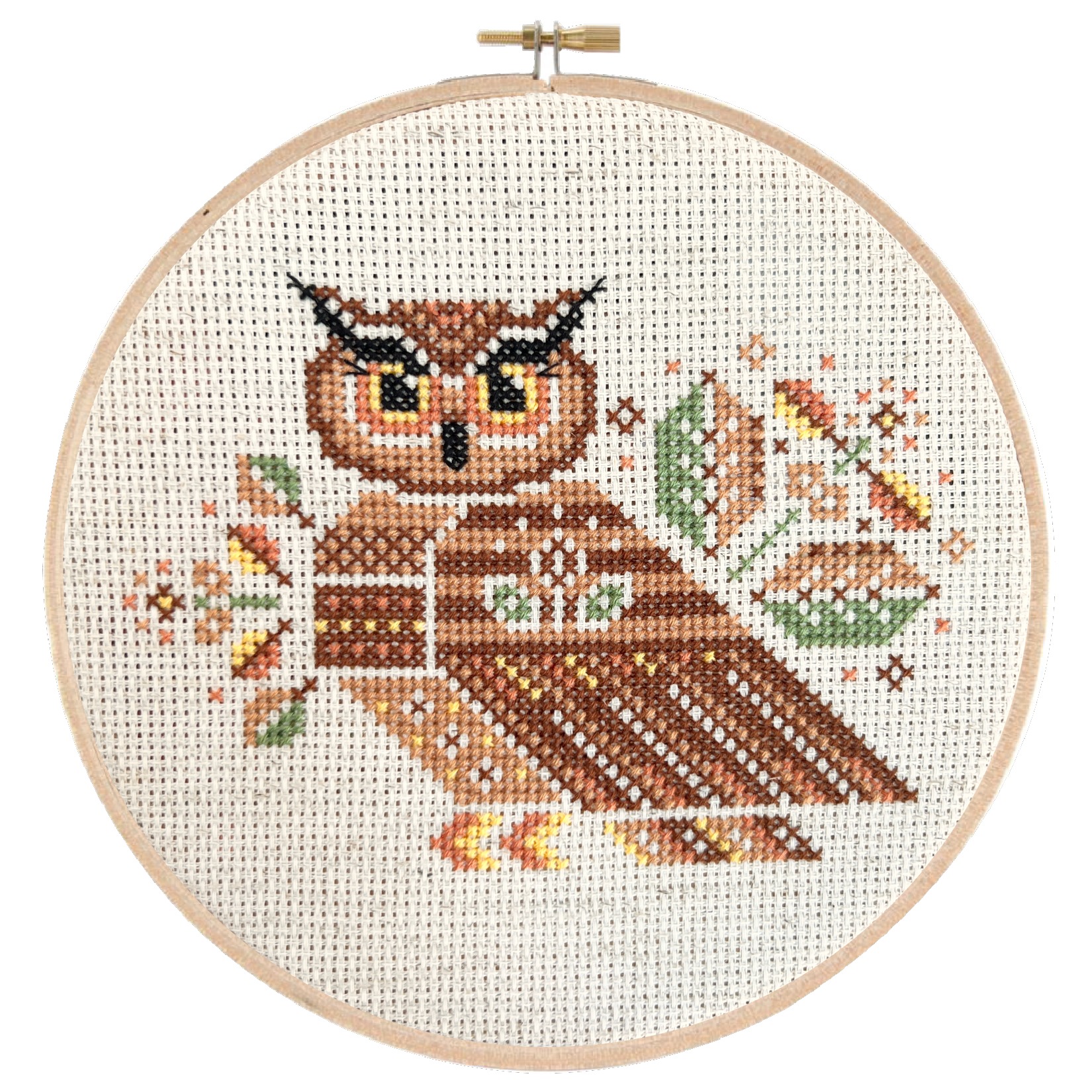 Autumn Owl - Cross Stitch Pattern, zoomed in. Select this picture to zoom back out.