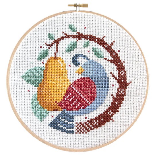 Partridge & Pear - Cross Stitch Pattern, zoomed in. Select this picture to zoom back out.