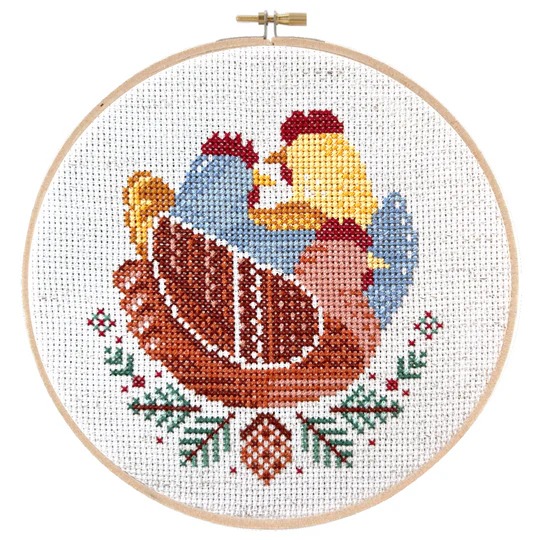 French Hens - Christmas Cross Stitch Pattern, zoomed in. Select this picture to zoom back out.