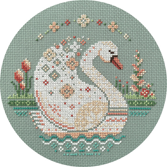 Blooming Swan - Cross Stitch Pattern, zoomed in. Select this picture to zoom back out.