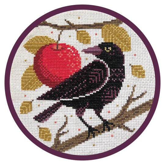 Orchard Raven - Cross Stitch Pattern, zoomed in. Select this picture to zoom back out.