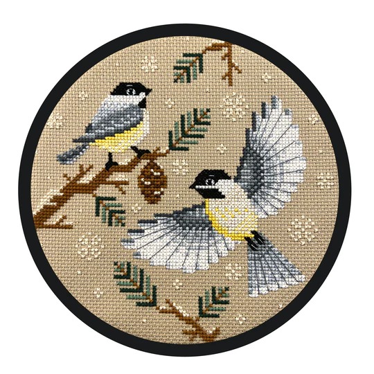 Chilly Chickadees - Cross Stitch Pattern, zoomed in. Select this picture to zoom back out.