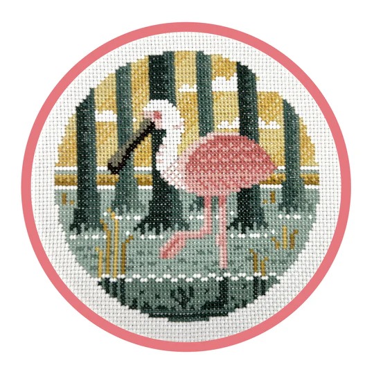 Roseate Spoonbill - Cross Stitch Pattern, zoomed in. Select this picture to zoom back out.