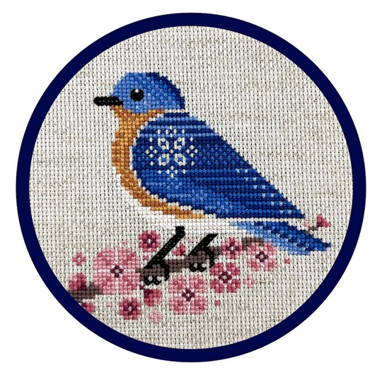 Bluebird & Blossoms - Cross Stitch Pattern, zoomed in. Select this picture to zoom back out.