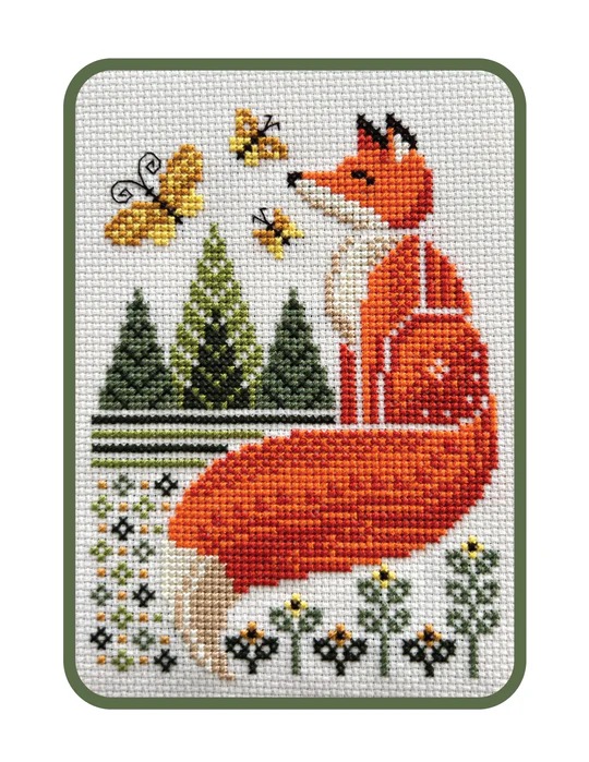 Fox & Butterflies - Cross Stitch Pattern, zoomed in. Select this picture to zoom back out.