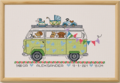 Boy Bus Birth Record - Cross Stitch Kit