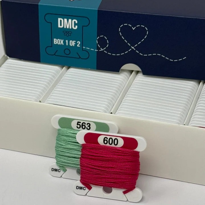 Everyday Bobbins - 500 Printed & Labeled with DMC colors, different perspective #2, zoomed in. Select this picture to zoom back out.
