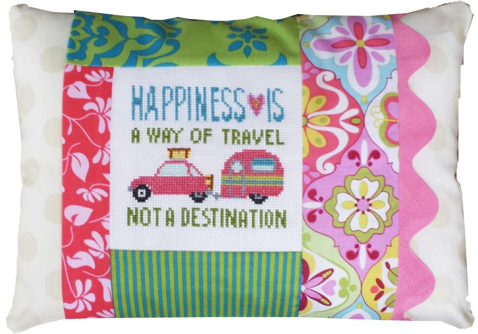 Happiness is a Way Of Travel Pillow - Cross Stitch Kit