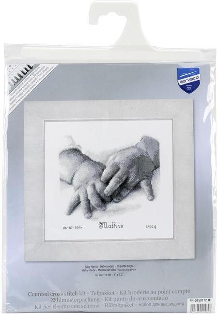 Baby Hands Birth Record On Aida - Cross Stitch Kit