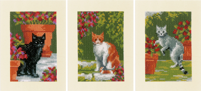 Cats with Flowers - Greeting Cards (Set of 3) - Cross Stitch
