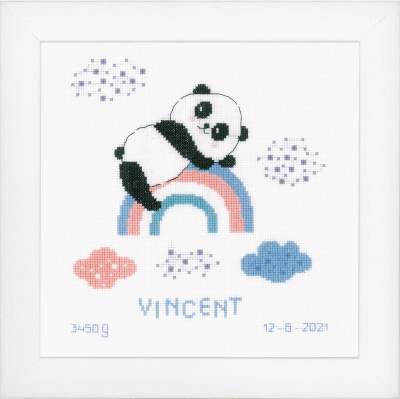 Panda on Rainbow Birth Announcement - Cross Stitch Kit