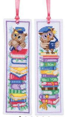 Owls Bookmark - Set of 2 - Cross Stitch Kit, zoomed in. Select this picture to zoom back out.