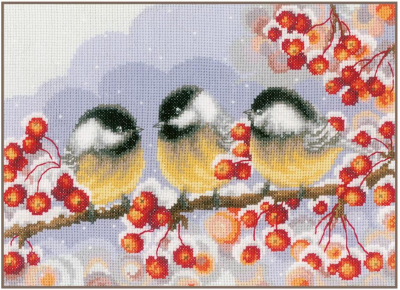 Chickadees Among Berries - Cross Stitch Kit